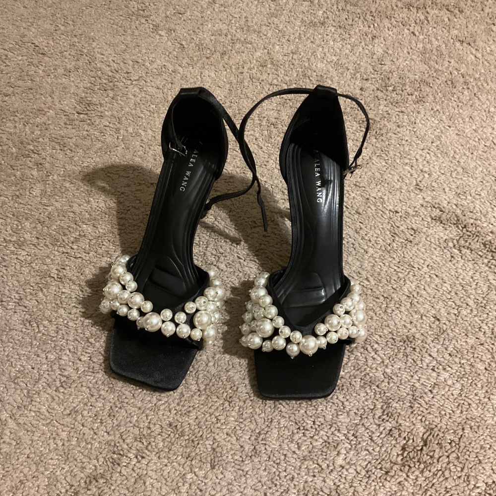AZALEA WANG ROMILY BLACK WHITE PEARL SANDAL STILETTO - Picture 3 of 8